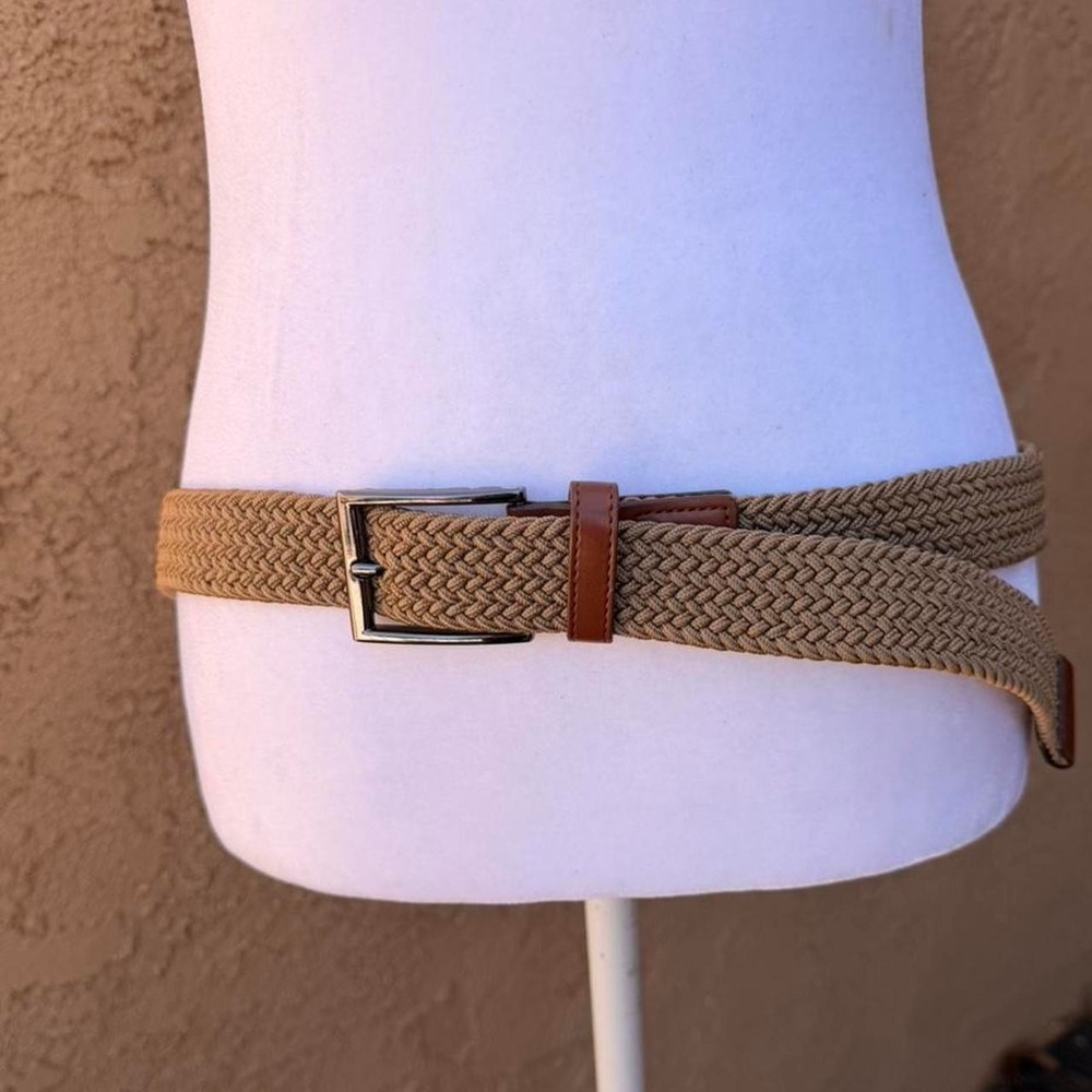 Van Heusen brown woven belt with leather trim and buckle